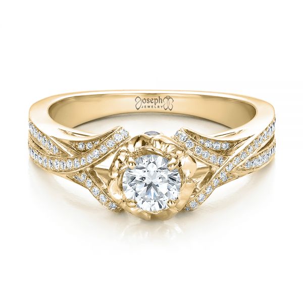 18k Yellow Gold 18k Yellow Gold Custom Diamond And Blue Sapphire Engagement Ring - Flat View -  100276