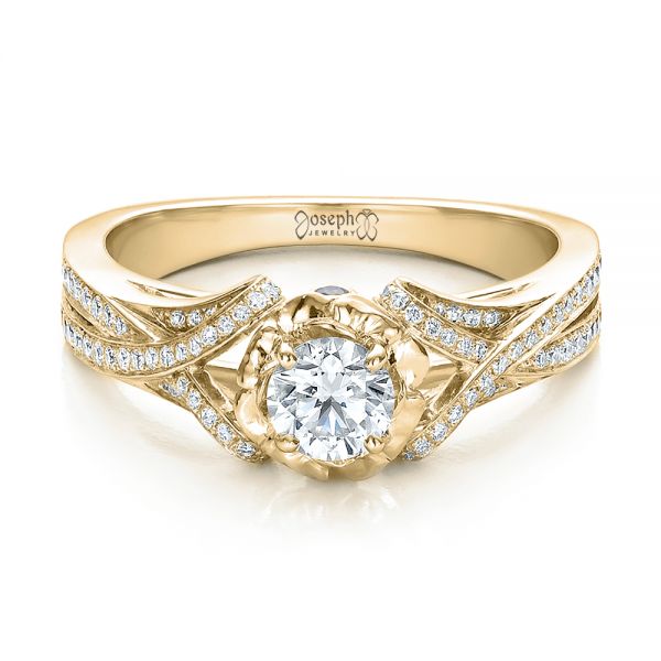 14k Yellow Gold 14k Yellow Gold Custom Diamond And Blue Sapphire Engagement Ring - Flat View - 100276
