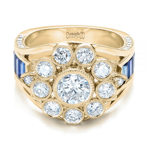 18k Yellow Gold 18k Yellow Gold Custom Diamond And Blue Sapphire Engagement Ring - Flat View - 101172