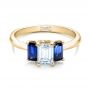 18k Yellow Gold 18k Yellow Gold Custom Diamond And Blue Sapphire Engagement Ring - Flat View -  102031 - Thumbnail