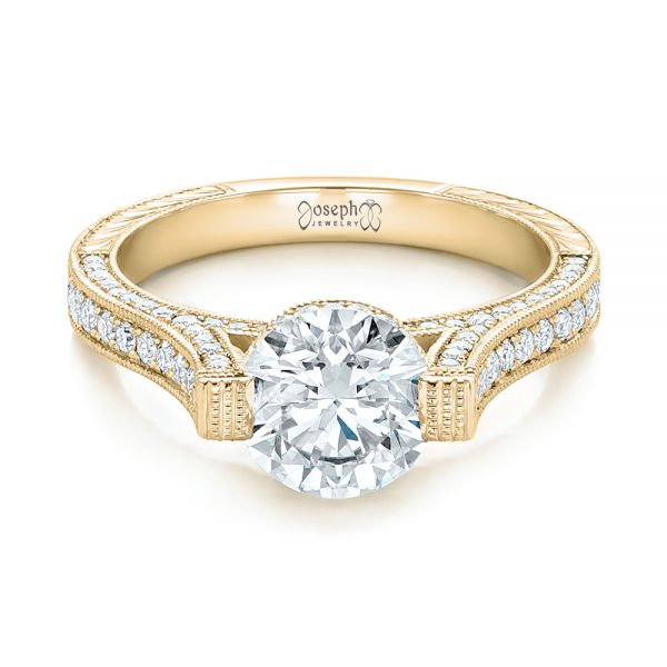 18k Yellow Gold 18k Yellow Gold Custom Diamond And Blue Sapphire Engagement Ring - Flat View - 102134