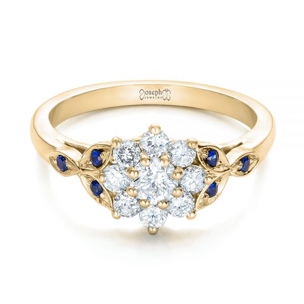 14k Yellow Gold 14k Yellow Gold Custom Diamond And Blue Sapphire Engagement Ring - Flat View -  102202