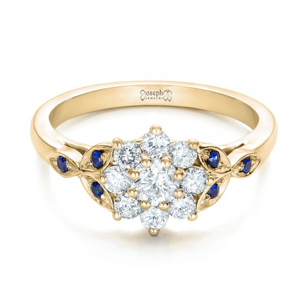 18k Yellow Gold 18k Yellow Gold Custom Diamond And Blue Sapphire Engagement Ring - Flat View - 102202
