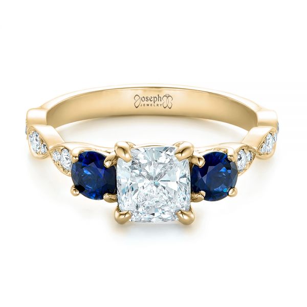 18k Yellow Gold 18k Yellow Gold Custom Diamond And Blue Sapphire Engagement Ring - Flat View - 102227