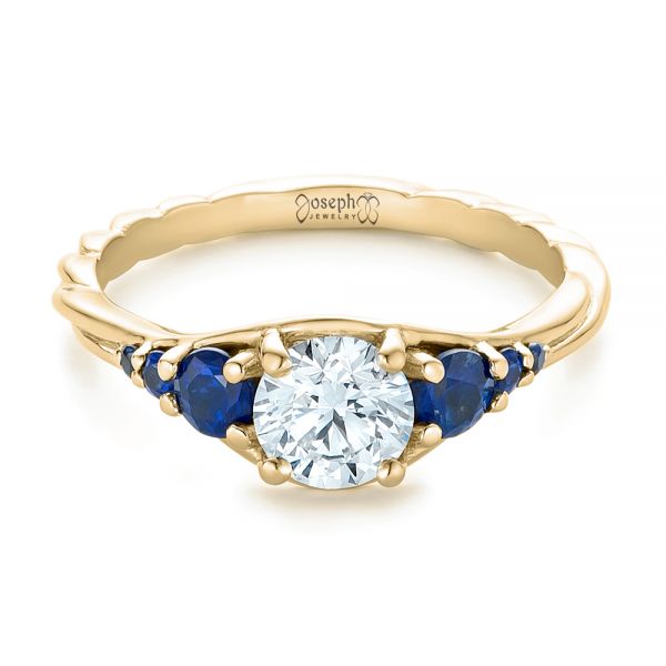 18k Yellow Gold 18k Yellow Gold Custom Diamond And Blue Sapphire Engagement Ring - Flat View -  102336
