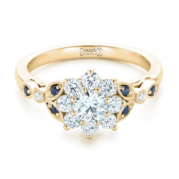 18k Yellow Gold 18k Yellow Gold Custom Diamond And Blue Sapphire Engagement Ring - Flat View -  102382