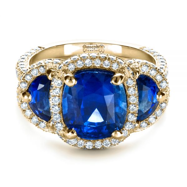 14k Yellow Gold 14k Yellow Gold Custom Diamond And Blue Sapphire Engagement Ring - Flat View - 1405