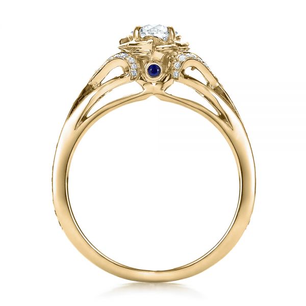 18k Yellow Gold 18k Yellow Gold Custom Diamond And Blue Sapphire Engagement Ring - Front View -  100276