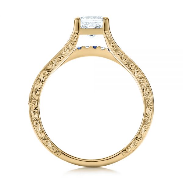 18k Yellow Gold 18k Yellow Gold Custom Diamond And Blue Sapphire Engagement Ring - Front View -  102095