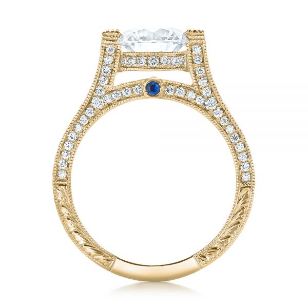 14k Yellow Gold 14k Yellow Gold Custom Diamond And Blue Sapphire Engagement Ring - Front View -  102134