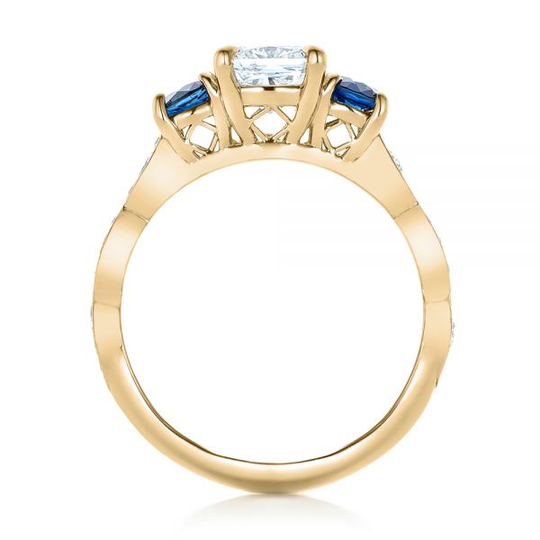 18k Yellow Gold 18k Yellow Gold Custom Diamond And Blue Sapphire Engagement Ring - Front View -  102227
