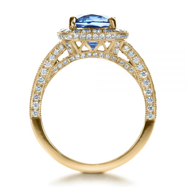 18k Yellow Gold 18k Yellow Gold Custom Diamond And Blue Sapphire Engagement Ring - Front View -  1212