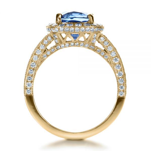 14k Yellow Gold 14k Yellow Gold Custom Diamond And Blue Sapphire Engagement Ring - Front View - 1212