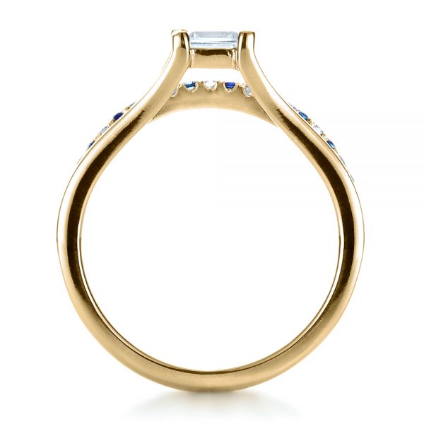14k Yellow Gold 14k Yellow Gold Custom Diamond And Blue Sapphire Engagement Ring - Front View -  1297
