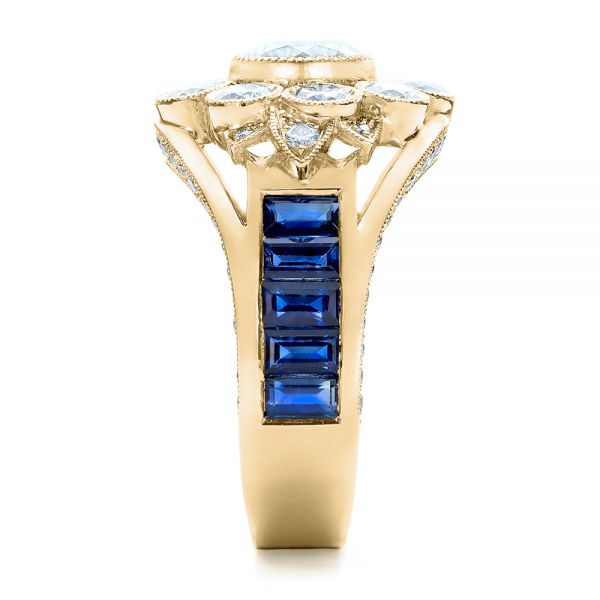 14k Yellow Gold 14k Yellow Gold Custom Diamond And Blue Sapphire Engagement Ring - Side View -  101172