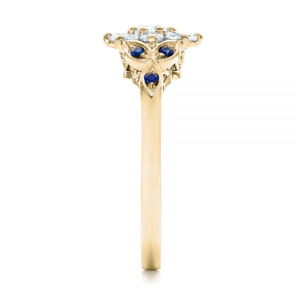 18k Yellow Gold 18k Yellow Gold Custom Diamond And Blue Sapphire Engagement Ring - Side View -  102202
