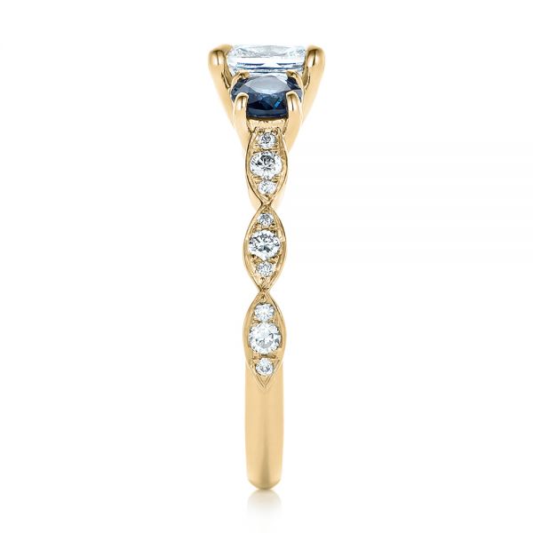 18k Yellow Gold 18k Yellow Gold Custom Diamond And Blue Sapphire Engagement Ring - Side View -  102227