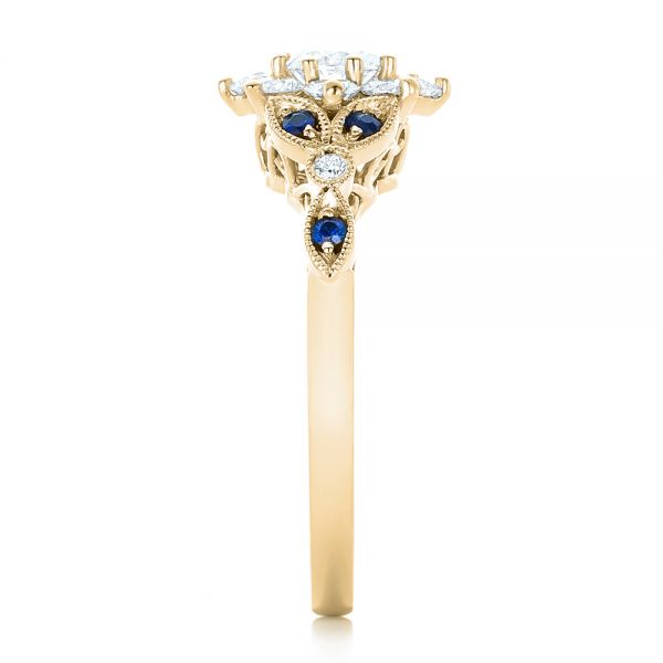 18k Yellow Gold 18k Yellow Gold Custom Diamond And Blue Sapphire Engagement Ring - Side View -  102382