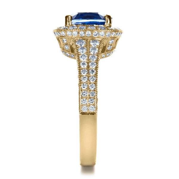18k Yellow Gold 18k Yellow Gold Custom Diamond And Blue Sapphire Engagement Ring - Side View -  1212