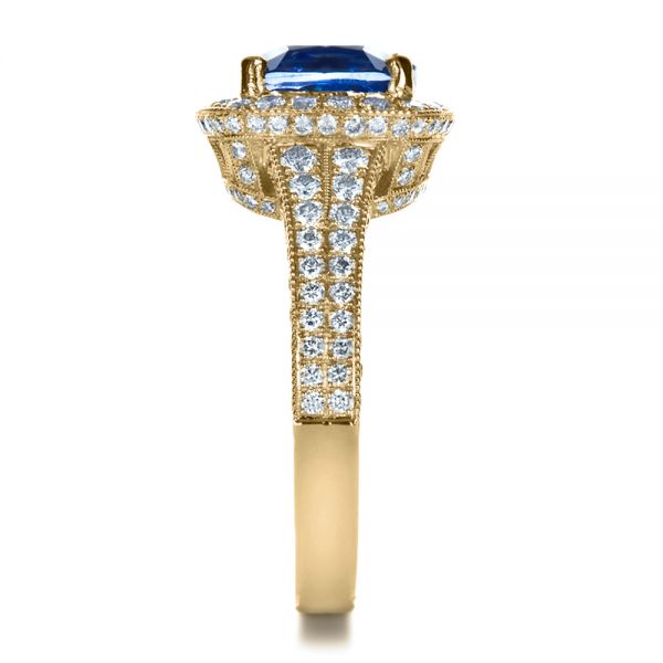 14k Yellow Gold 14k Yellow Gold Custom Diamond And Blue Sapphire Engagement Ring - Side View - 1212