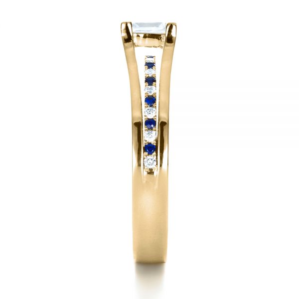 14k Yellow Gold 14k Yellow Gold Custom Diamond And Blue Sapphire Engagement Ring - Side View -  1297