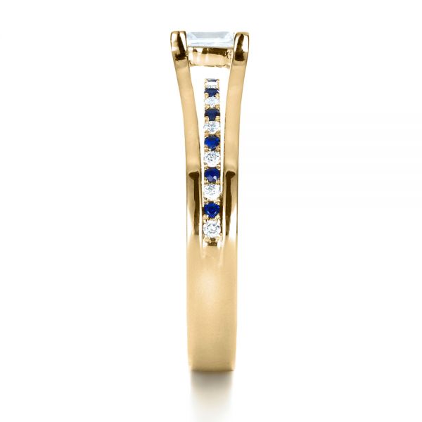 18k Yellow Gold 18k Yellow Gold Custom Diamond And Blue Sapphire Engagement Ring - Side View - 1297