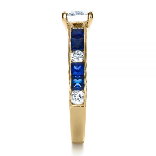 18k Yellow Gold 18k Yellow Gold Custom Diamond And Blue Sapphire Engagement Ring - Side View -  1387