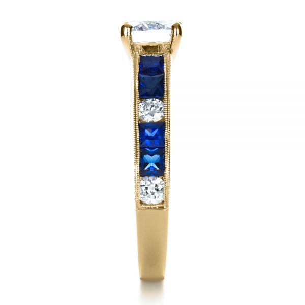 14k Yellow Gold 14k Yellow Gold Custom Diamond And Blue Sapphire Engagement Ring - Side View - 1387