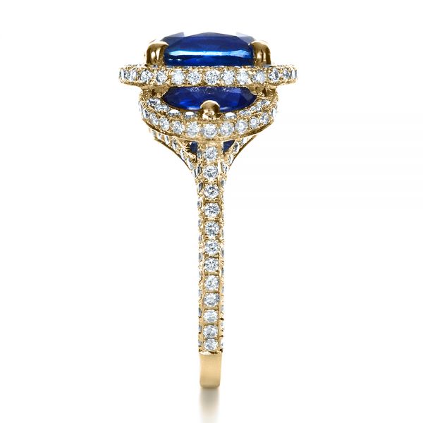 18k Yellow Gold 18k Yellow Gold Custom Diamond And Blue Sapphire Engagement Ring - Side View -  1405