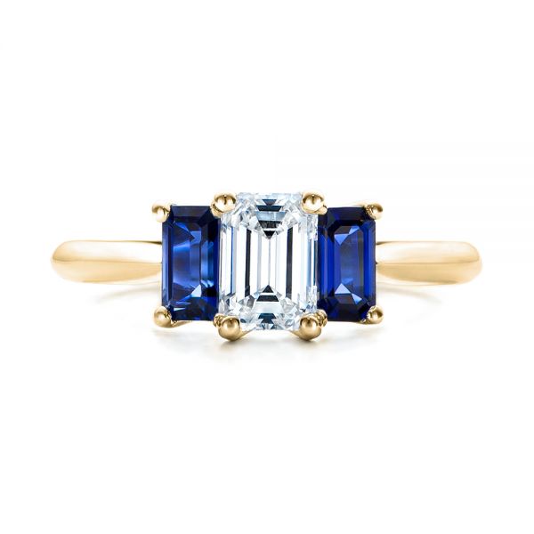 14k Yellow Gold 14k Yellow Gold Custom Diamond And Blue Sapphire Engagement Ring - Top View - 102031