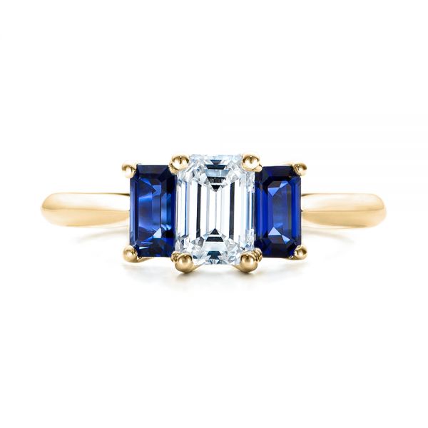 14k Yellow Gold 14k Yellow Gold Custom Diamond And Blue Sapphire Engagement Ring - Top View -  102031