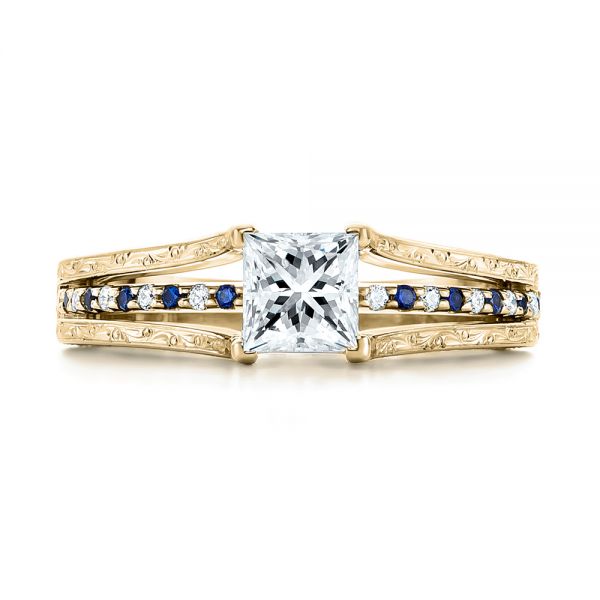 14k Yellow Gold 14k Yellow Gold Custom Diamond And Blue Sapphire Engagement Ring - Top View -  102095