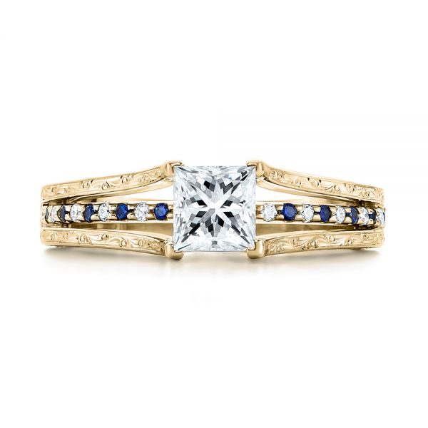 18k Yellow Gold 18k Yellow Gold Custom Diamond And Blue Sapphire Engagement Ring - Top View -  102095