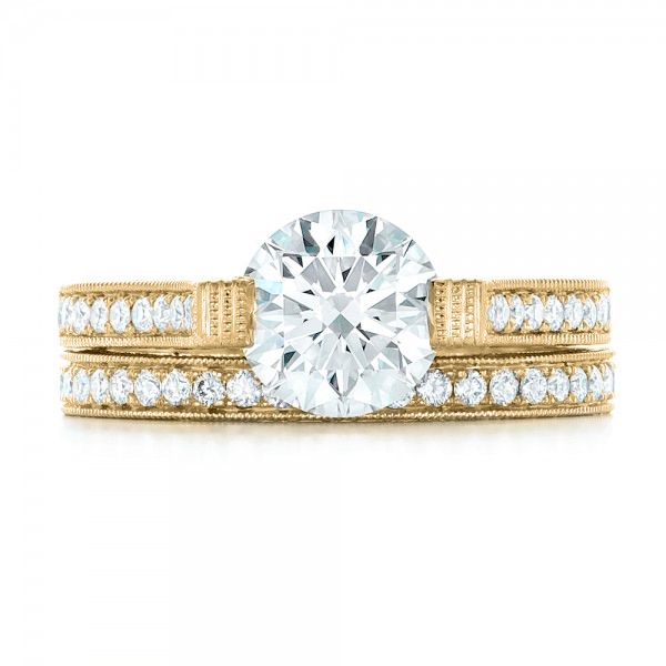 18k Yellow Gold 18k Yellow Gold Custom Diamond And Blue Sapphire Engagement Ring - Top View - 102134