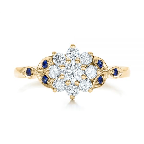 18k Yellow Gold 18k Yellow Gold Custom Diamond And Blue Sapphire Engagement Ring - Top View -  102202