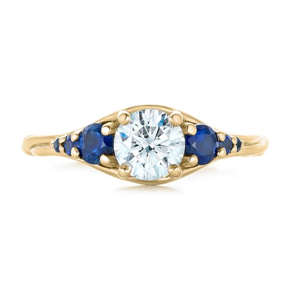 18k Yellow Gold 18k Yellow Gold Custom Diamond And Blue Sapphire Engagement Ring - Top View -  102336