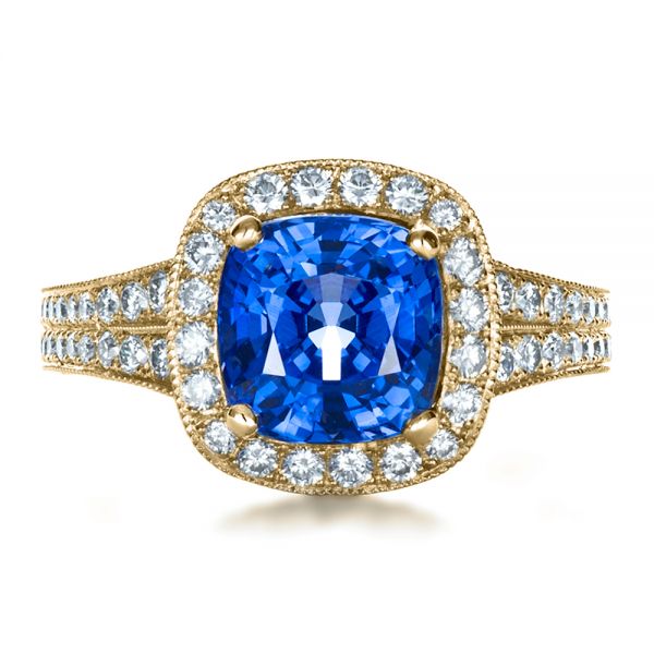 18k Yellow Gold 18k Yellow Gold Custom Diamond And Blue Sapphire Engagement Ring - Top View -  1212