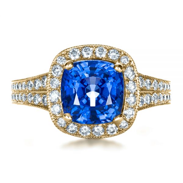 14k Yellow Gold 14k Yellow Gold Custom Diamond And Blue Sapphire Engagement Ring - Top View - 1212