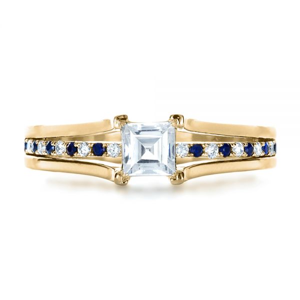 18k Yellow Gold 18k Yellow Gold Custom Diamond And Blue Sapphire Engagement Ring - Top View -  1297