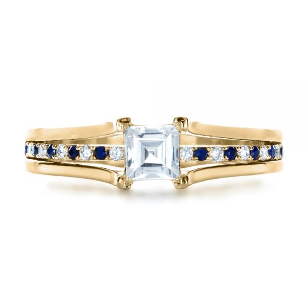 18k Yellow Gold 18k Yellow Gold Custom Diamond And Blue Sapphire Engagement Ring - Top View - 1297