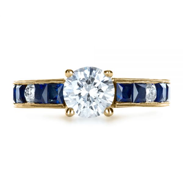 14k Yellow Gold 14k Yellow Gold Custom Diamond And Blue Sapphire Engagement Ring - Top View - 1387