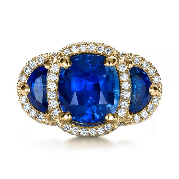 18k Yellow Gold 18k Yellow Gold Custom Diamond And Blue Sapphire Engagement Ring - Top View -  1405