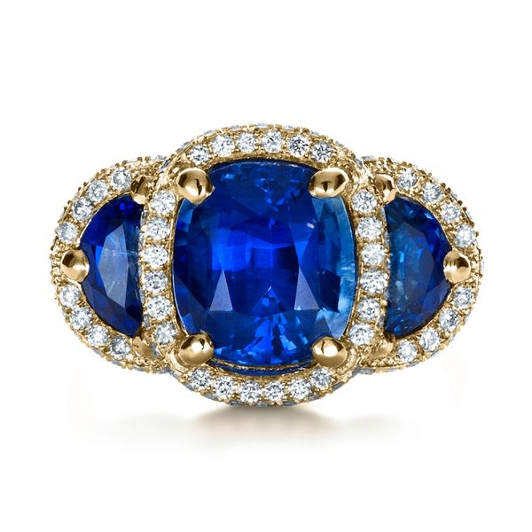 14k Yellow Gold 14k Yellow Gold Custom Diamond And Blue Sapphire Engagement Ring - Top View - 1405
