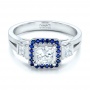  14K Gold Custom Diamond And Blue Sapphire Engagement Ring - Flat View -  102409 - Thumbnail