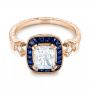 18k Rose Gold 18k Rose Gold Custom Diamond And Blue Sapphire Halo Engagement Ring - Flat View -  102889 - Thumbnail