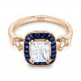 14k Rose Gold 14k Rose Gold Custom Diamond And Blue Sapphire Halo Engagement Ring - Flat View -  102889 - Thumbnail