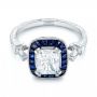 14k White Gold 14k White Gold Custom Diamond And Blue Sapphire Halo Engagement Ring - Flat View -  102889 - Thumbnail