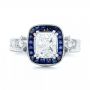  Platinum Custom Diamond And Blue Sapphire Halo Engagement Ring - Top View -  102889 - Thumbnail