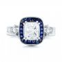 18k White Gold 18k White Gold Custom Diamond And Blue Sapphire Halo Engagement Ring - Top View -  102889 - Thumbnail