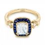 14k Yellow Gold 14k Yellow Gold Custom Diamond And Blue Sapphire Halo Engagement Ring - Flat View -  102889 - Thumbnail